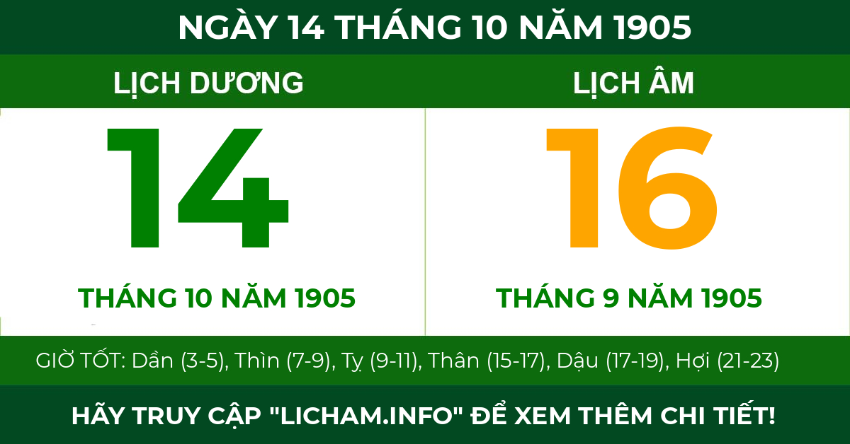 lịch âm ngày 14 tháng 10 năm 1905