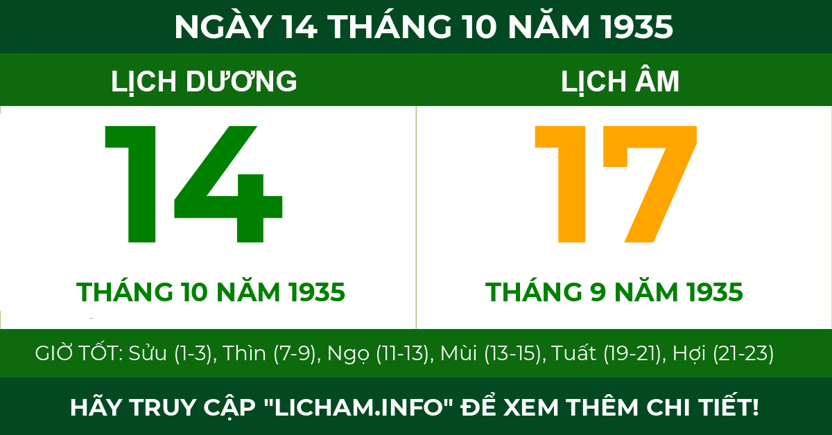 lịch âm ngày 14 tháng 10 năm 1935