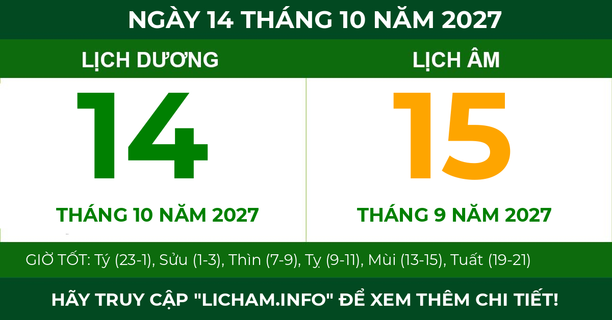 lịch âm ngày 14 tháng 10 năm 2027