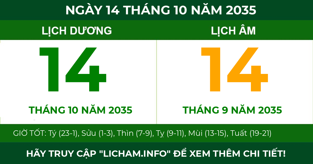 lịch âm ngày 14 tháng 10 năm 2035