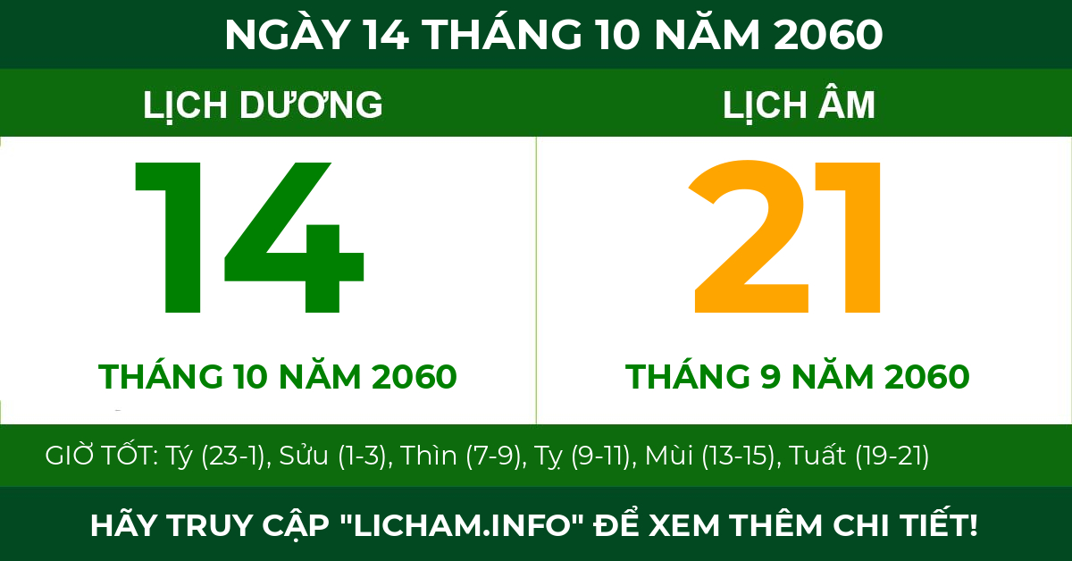 lịch âm ngày 14 tháng 10 năm 2060