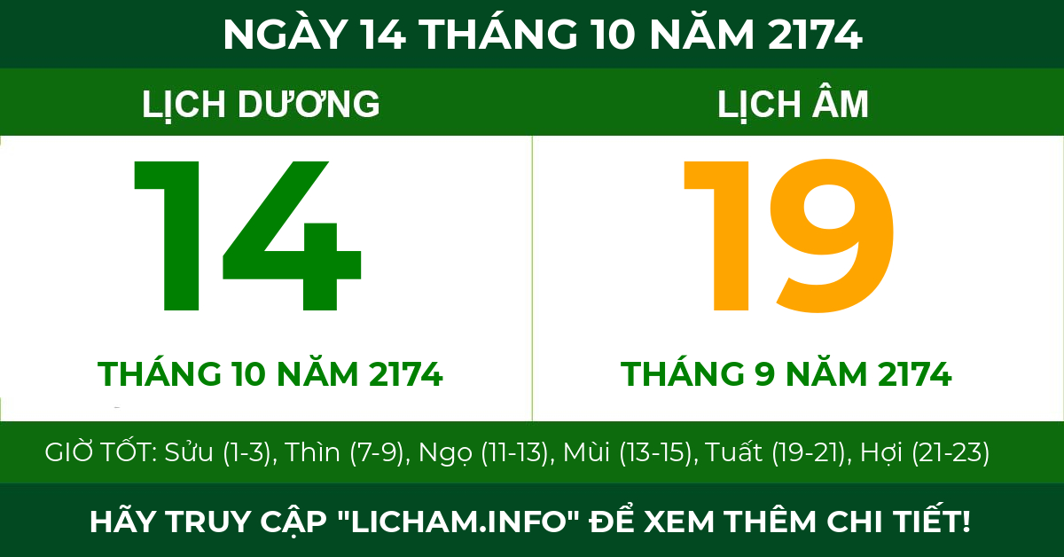 lịch âm ngày 14 tháng 10 năm 2174