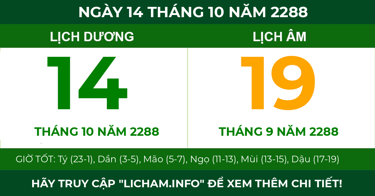 lịch âm ngày 14 tháng 10 năm 2288