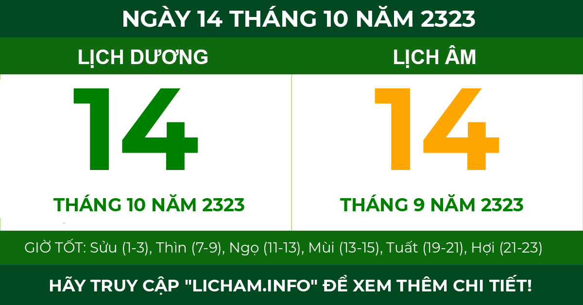 lịch âm ngày 14 tháng 10 năm 2323