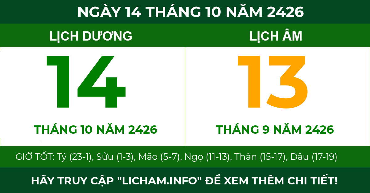 lịch âm ngày 14 tháng 10 năm 2426