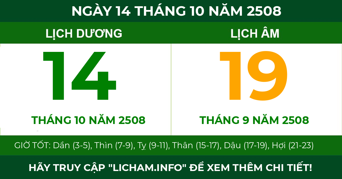 lịch âm ngày 14 tháng 10 năm 2508