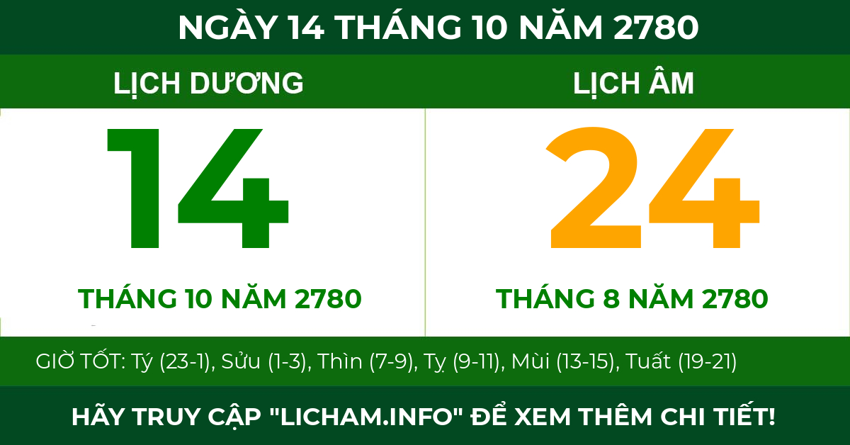 lịch âm ngày 14 tháng 10 năm 2780
