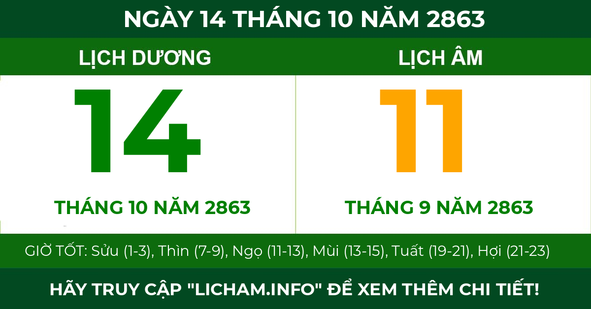 lịch âm ngày 14 tháng 10 năm 2863