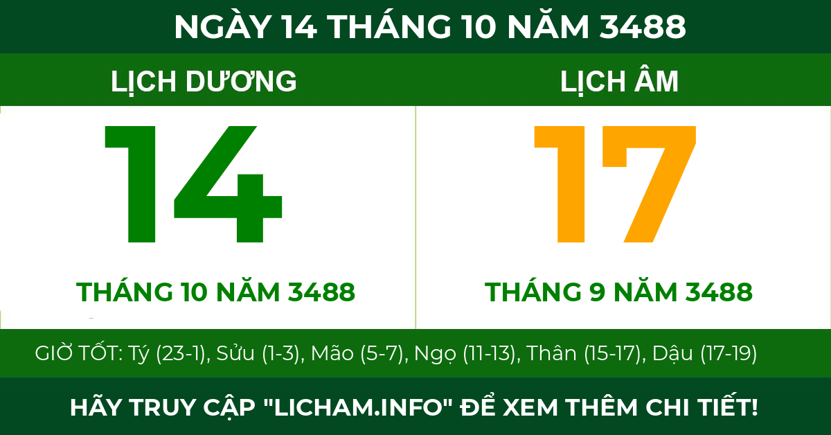lịch âm ngày 14 tháng 10 năm 3488