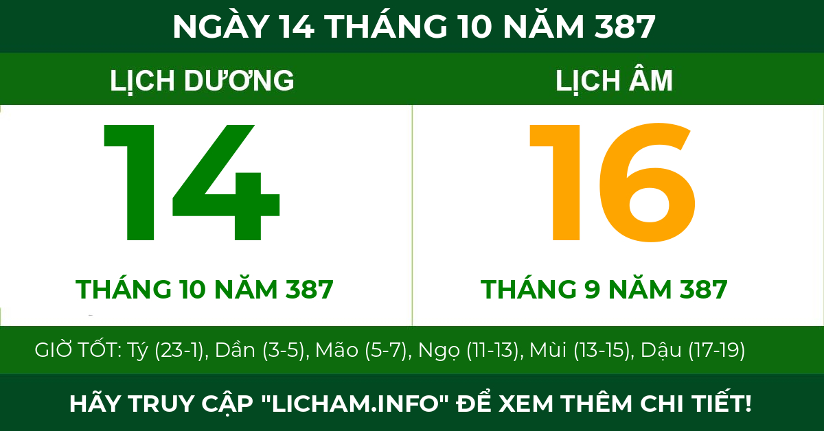 lịch âm ngày 14 tháng 10 năm 387