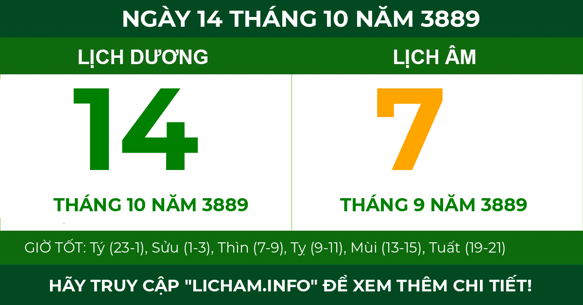 lịch âm ngày 14 tháng 10 năm 3889