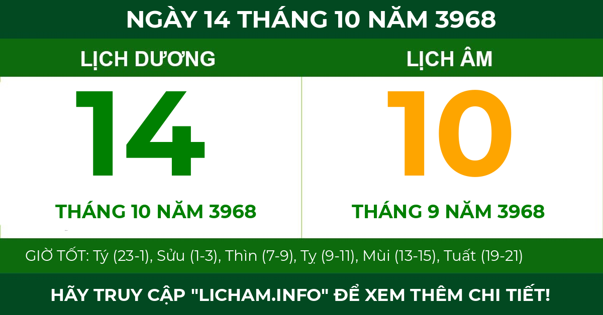 lịch âm ngày 14 tháng 10 năm 3968