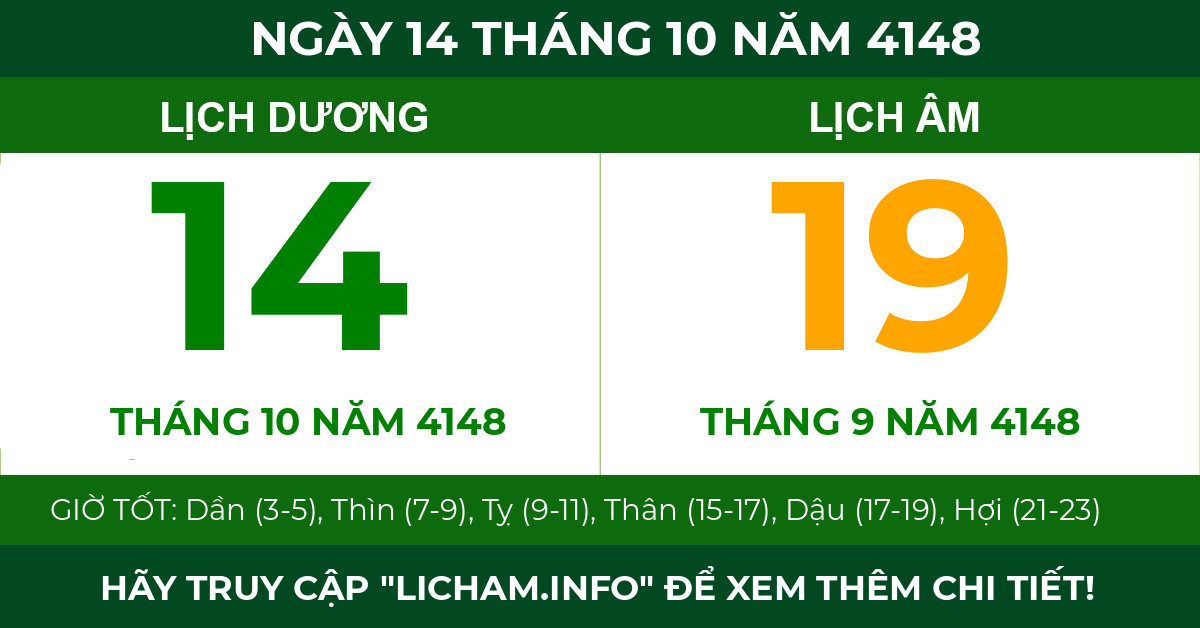 lịch âm ngày 14 tháng 10 năm 4148