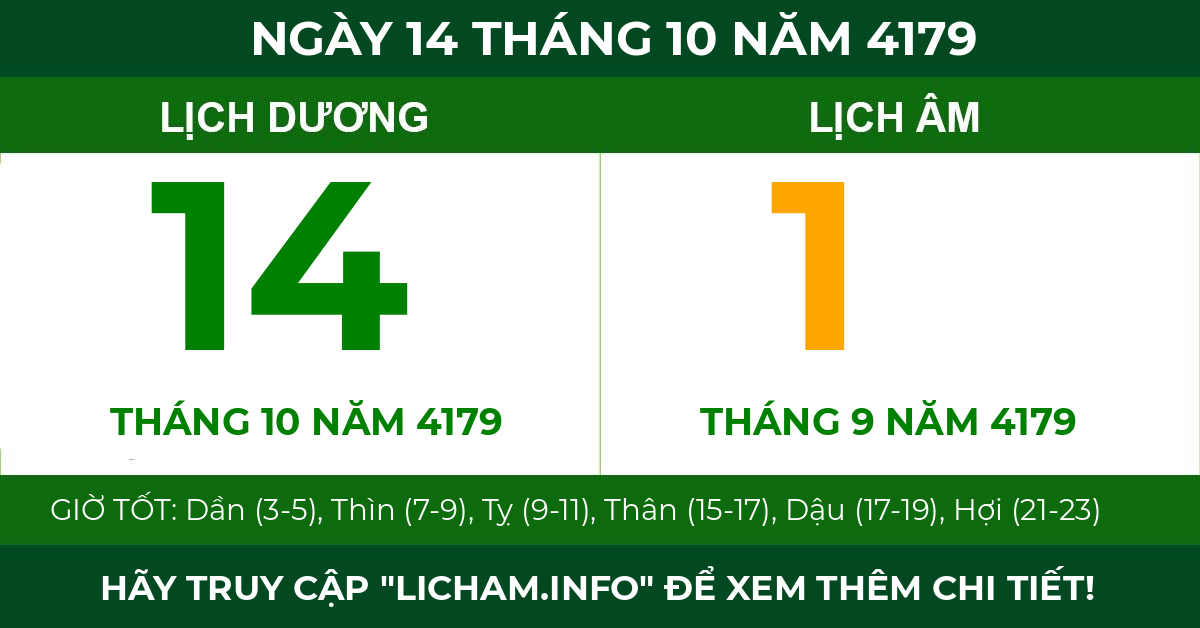 lịch âm ngày 14 tháng 10 năm 4179