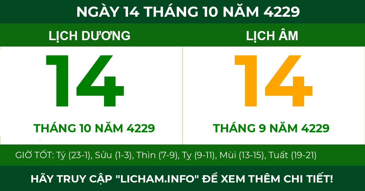 lịch âm ngày 14 tháng 10 năm 4229