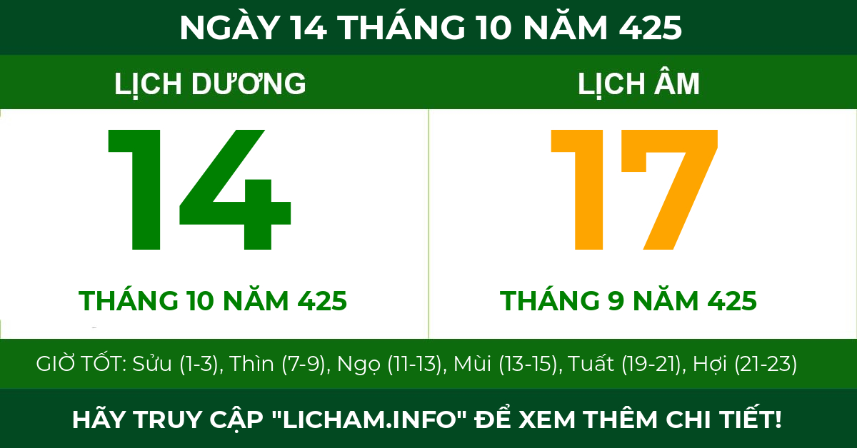 lịch âm ngày 14 tháng 10 năm 425
