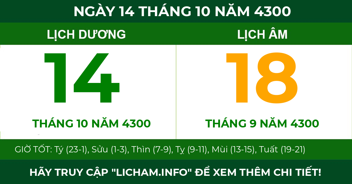 lịch âm ngày 14 tháng 10 năm 4300