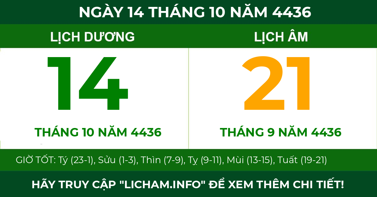 lịch âm ngày 14 tháng 10 năm 4436