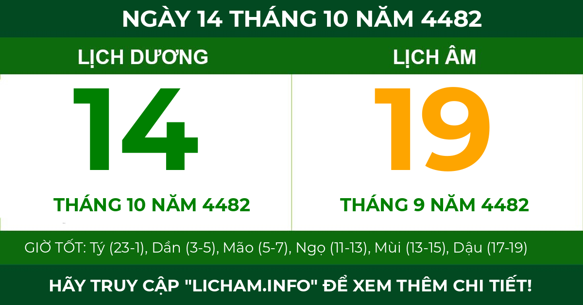lịch âm ngày 14 tháng 10 năm 4482