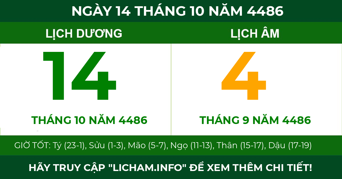 lịch âm ngày 14 tháng 10 năm 4486
