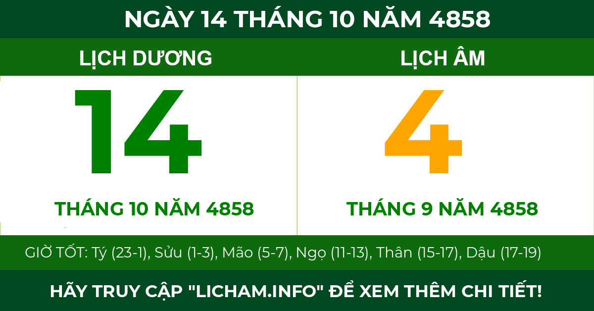 lịch âm ngày 14 tháng 10 năm 4858