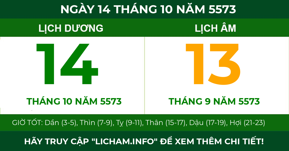 lịch âm ngày 14 tháng 10 năm 5573
