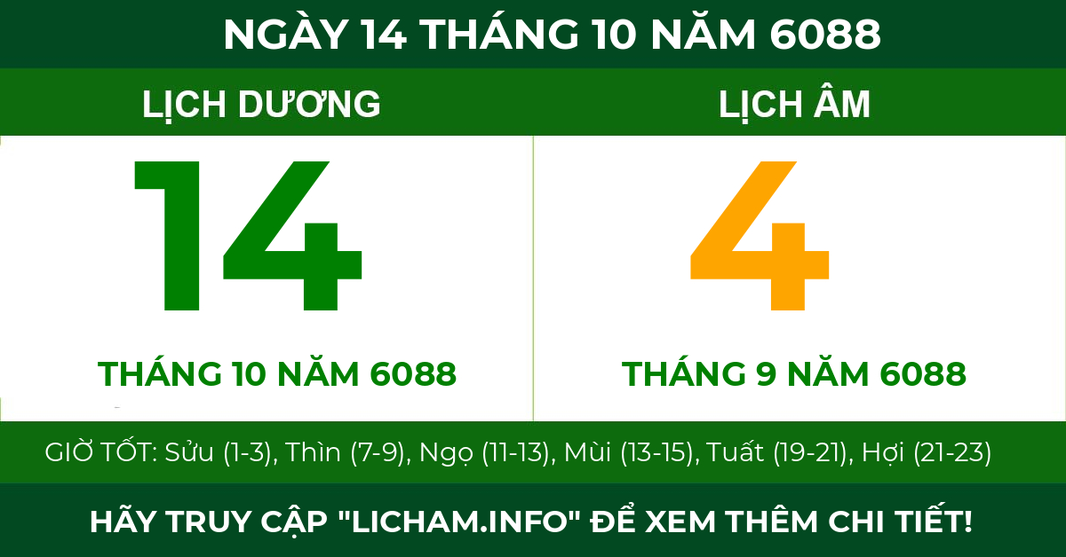 lịch âm ngày 14 tháng 10 năm 6088