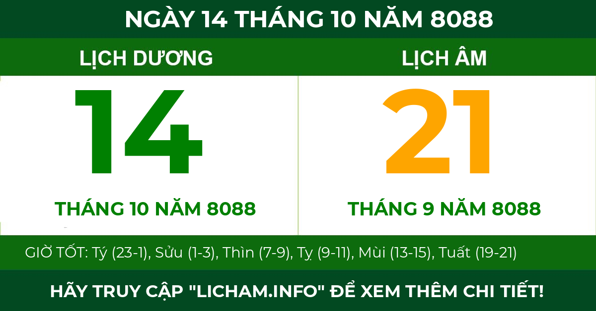lịch âm ngày 14 tháng 10 năm 8088