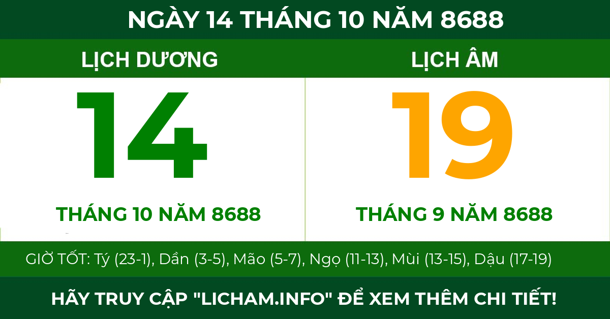 lịch âm ngày 14 tháng 10 năm 8688
