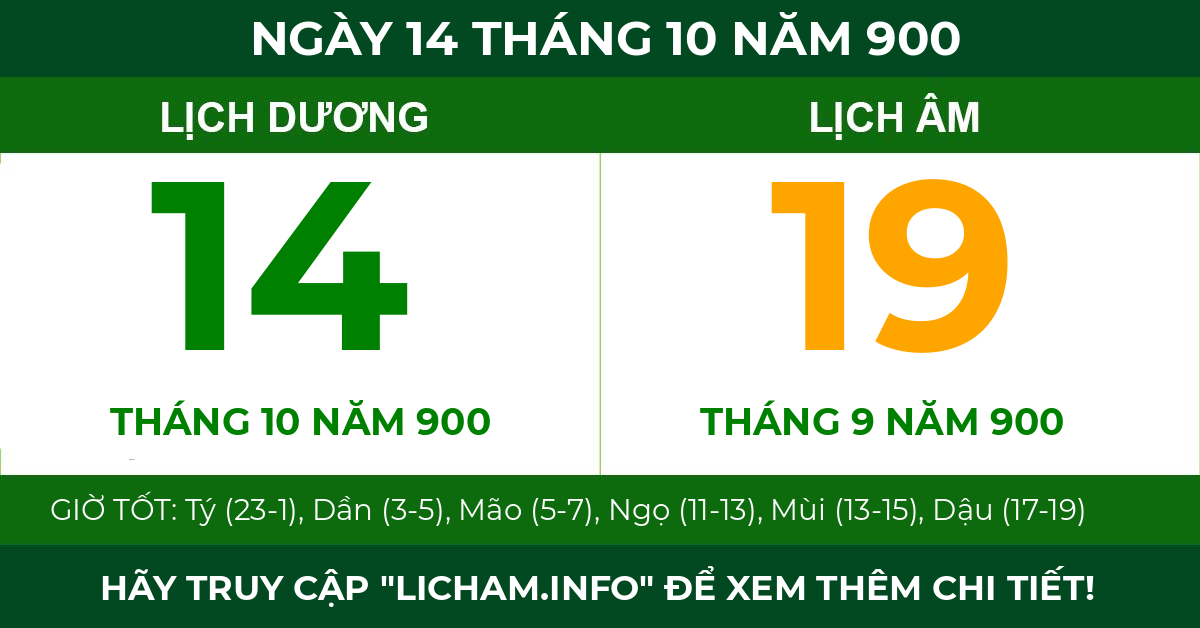 lịch âm ngày 14 tháng 10 năm 900