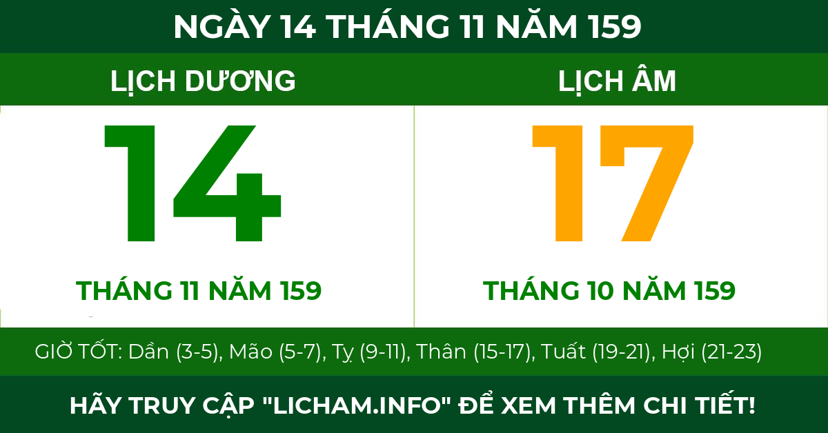 lịch âm ngày 14 tháng 11 năm 159