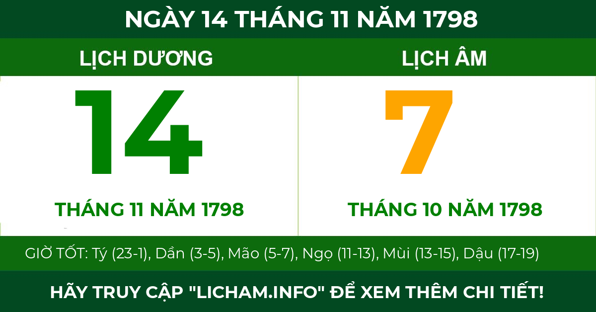 lịch âm ngày 14 tháng 11 năm 1798