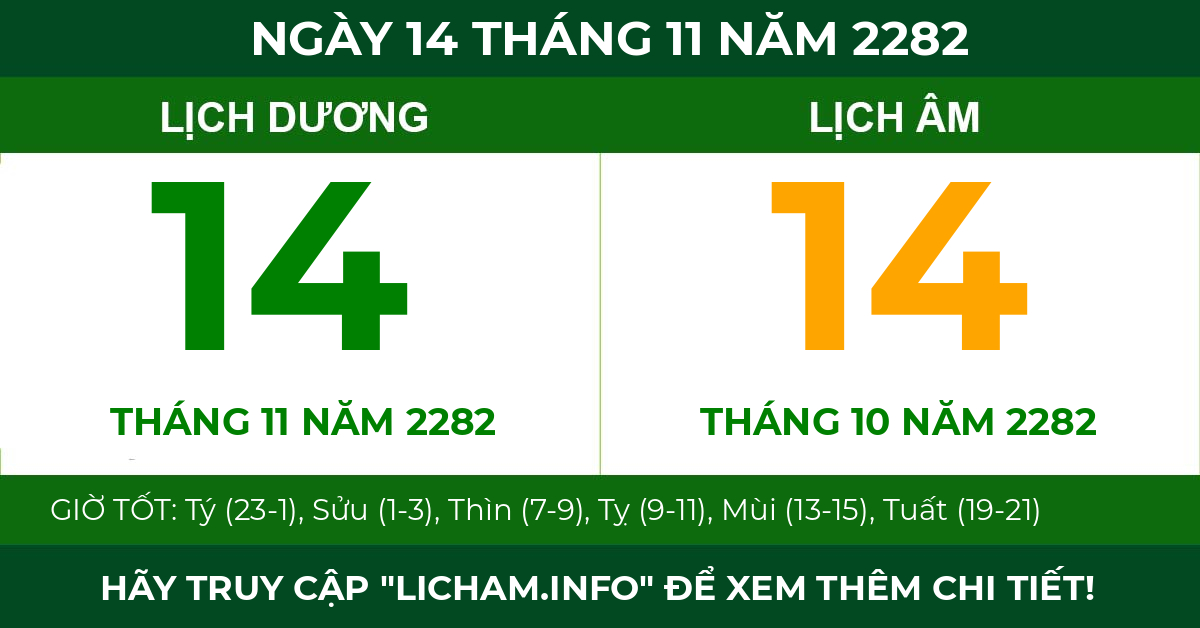 lịch âm ngày 14 tháng 11 năm 2282