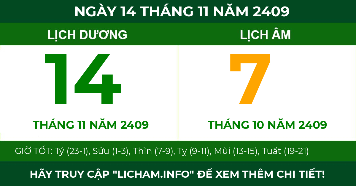 lịch âm ngày 14 tháng 11 năm 2409