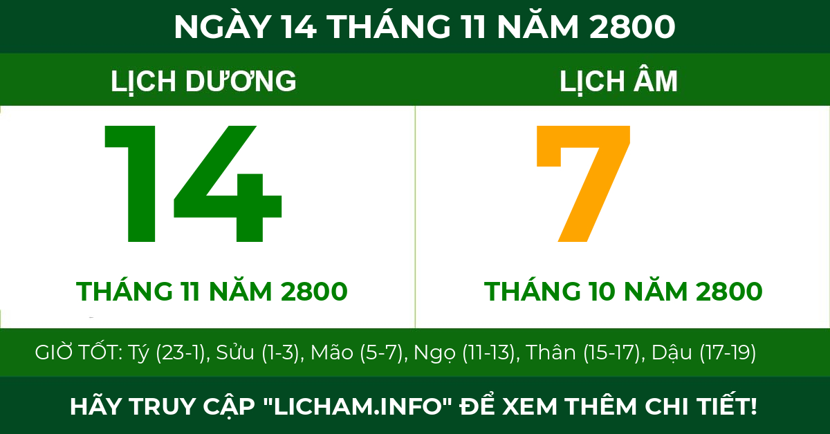 lịch âm ngày 14 tháng 11 năm 2800