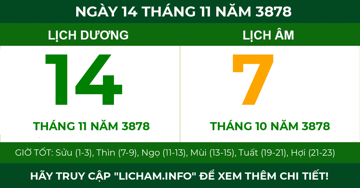 lịch âm ngày 14 tháng 11 năm 3878