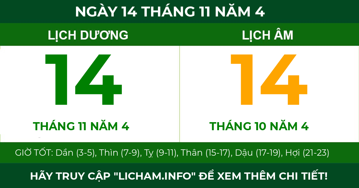 lịch âm ngày 14 tháng 11 năm 4