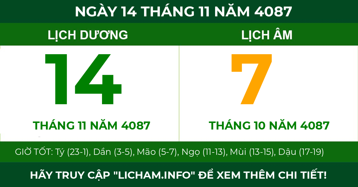 lịch âm ngày 14 tháng 11 năm 4087