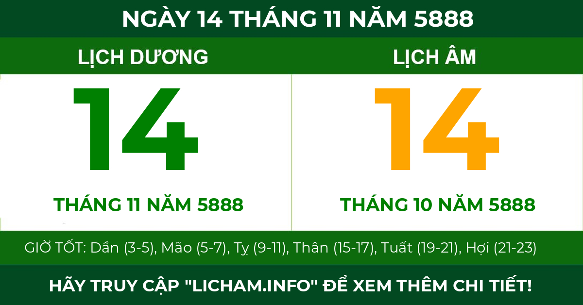 lịch âm ngày 14 tháng 11 năm 5888