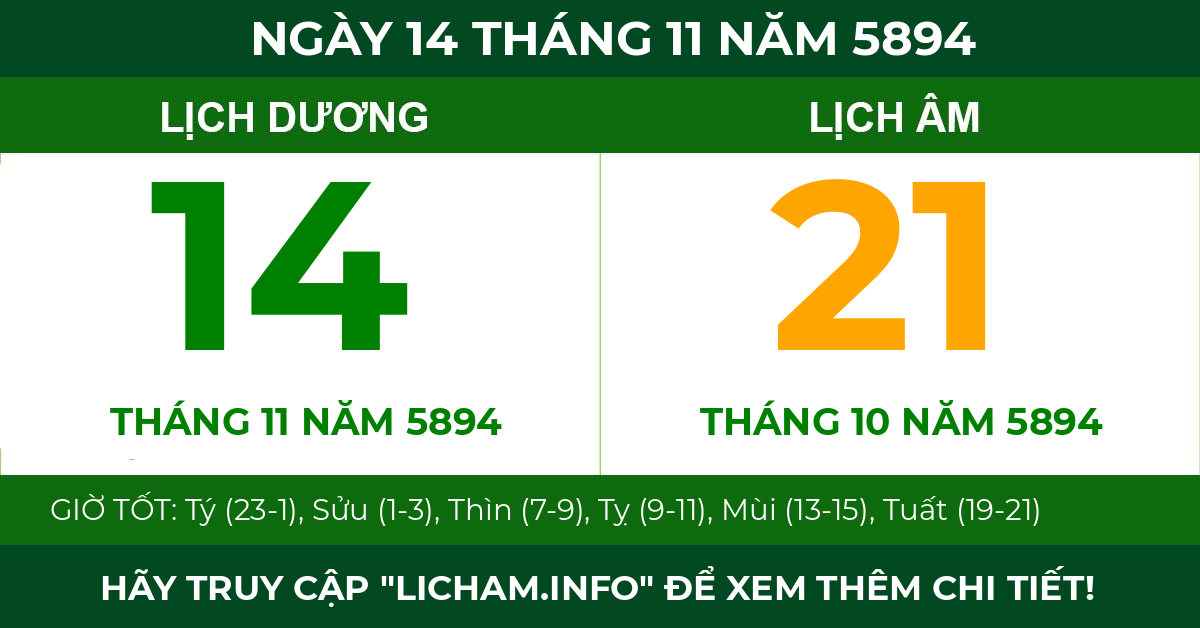 lịch âm ngày 14 tháng 11 năm 5894