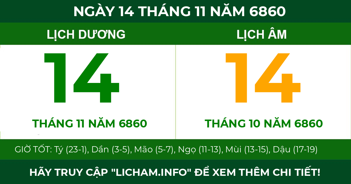 lịch âm ngày 14 tháng 11 năm 6860