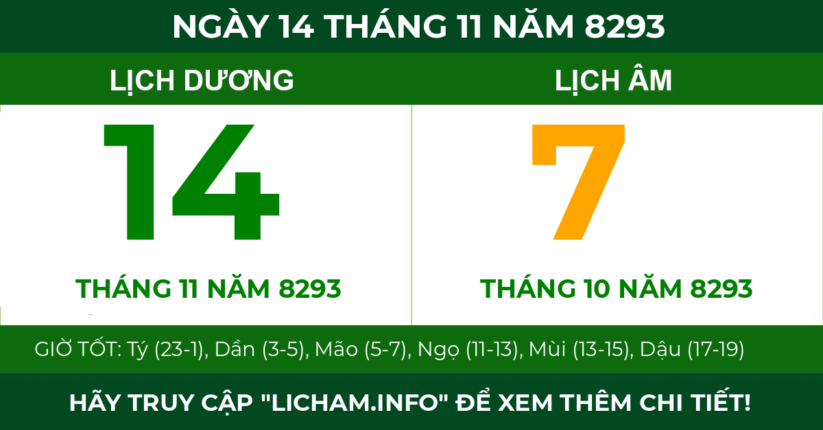 lịch âm ngày 14 tháng 11 năm 8293