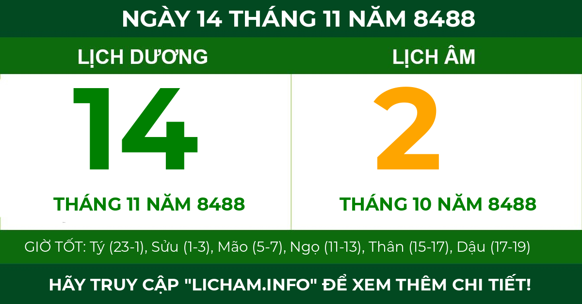 lịch âm ngày 14 tháng 11 năm 8488