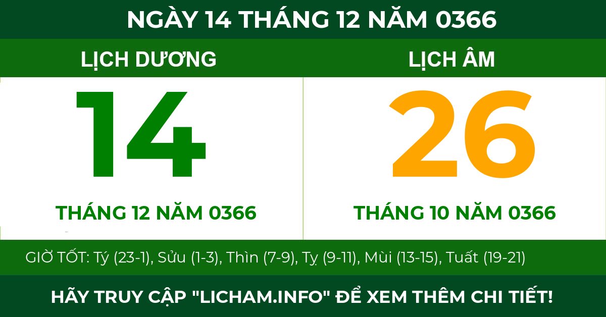 lịch âm ngày 14 tháng 12 năm 0366