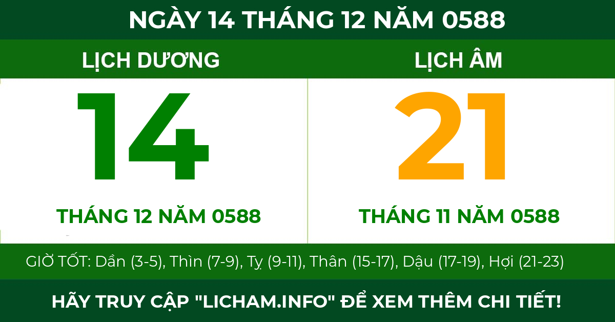 lịch âm ngày 14 tháng 12 năm 0588