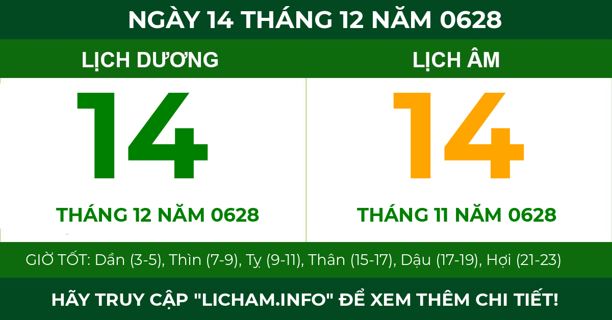 lịch âm ngày 14 tháng 12 năm 0628