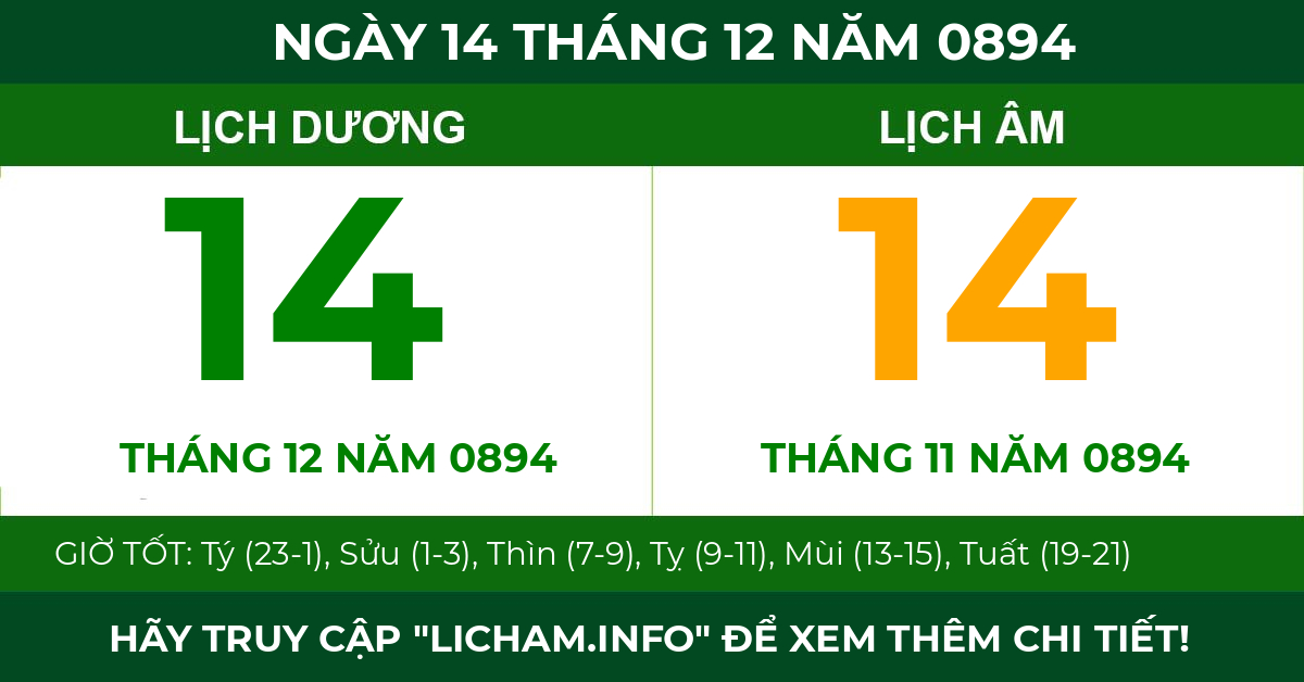 lịch âm ngày 14 tháng 12 năm 0894