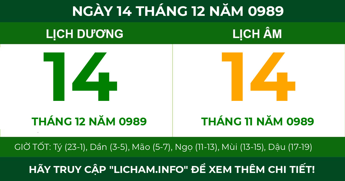 lịch âm ngày 14 tháng 12 năm 0989