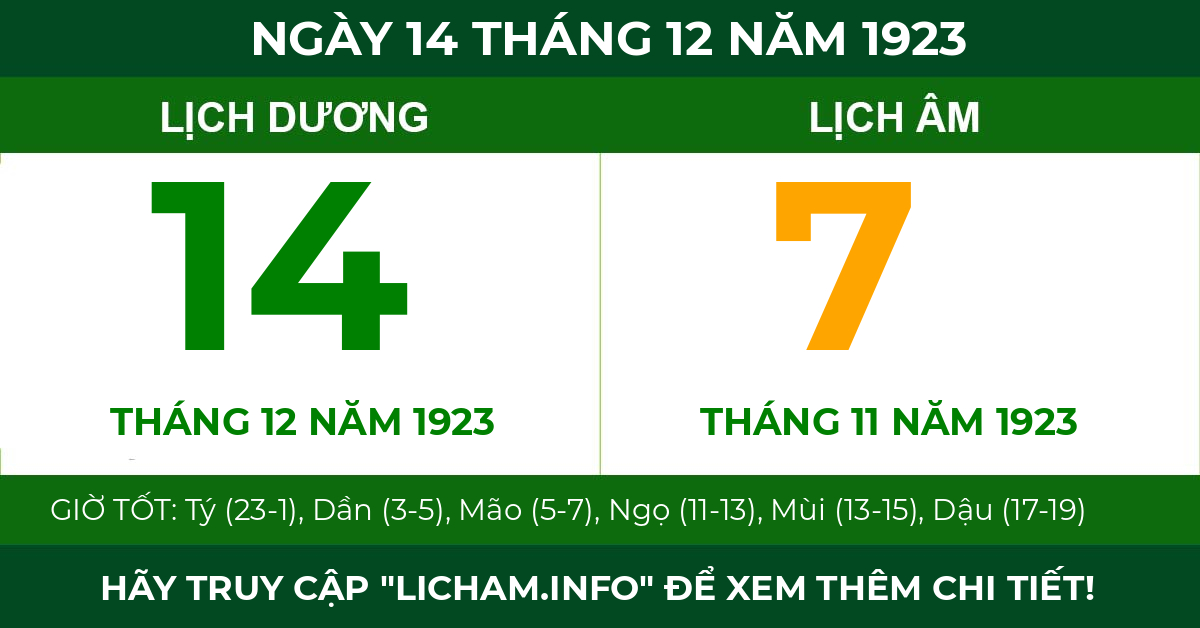lịch âm ngày 14 tháng 12 năm 1923