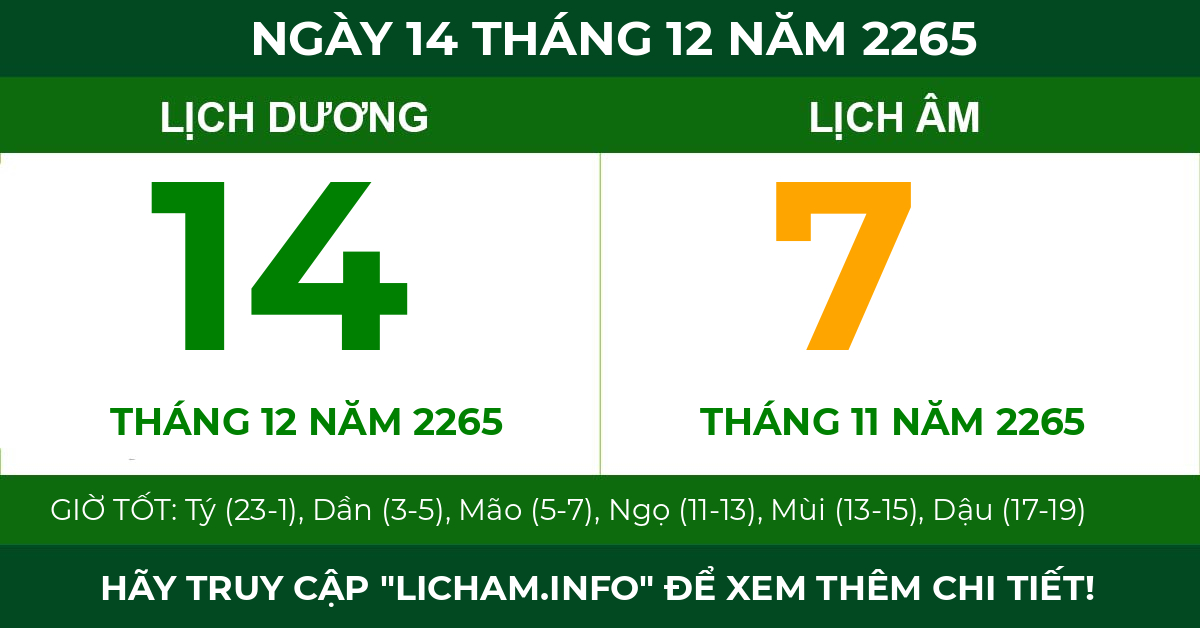 lịch âm ngày 14 tháng 12 năm 2265